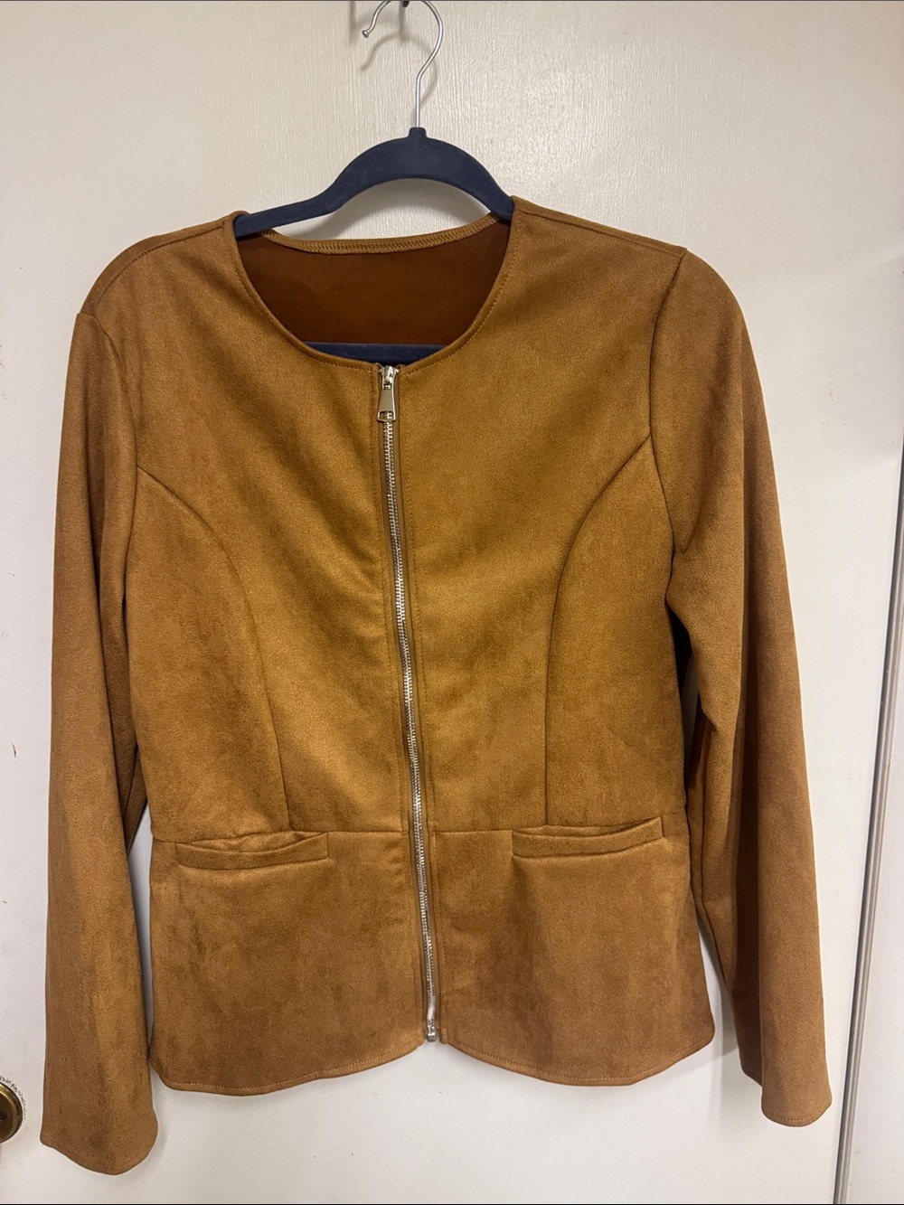 Women’s Tan Faux-Suede Zip Front Jacket